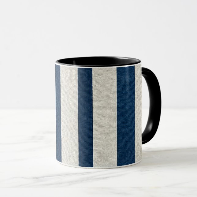 Caneca Azul Marinho e Creme Listra Vertical Sem Costura (Frente Esquerda)
