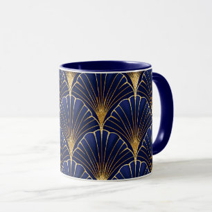 Caneca Azul marinho e dourado art déco