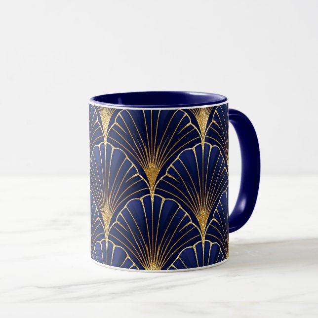 Caneca Azul marinho e dourado art déco (Frente Esquerda)