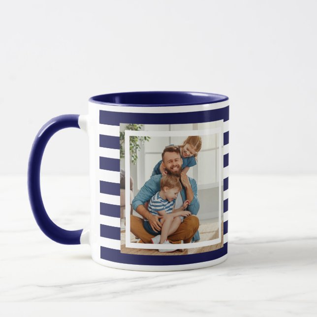 Caneca Azul Marinho Moderno minimalista & Listras Brancas (Esquerda)