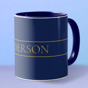 Caneca Azul Marinho & Nome Sobrenome Dourado ou Negócio