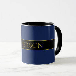 Caneca Azul Marinho & Nome Sobrenome Dourado ou Negócio
