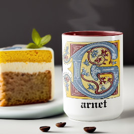 Caneca Azul Medieval e Vermelho Ivy Iluminado - Letra G