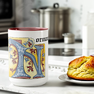 Caneca Azul Medieval e Vermelho Ivy Iluminado - Letra N