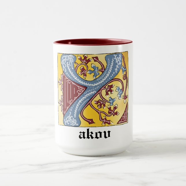 Caneca Azul Medieval e Vermelho Ivy Iluminado - Letra Y (Centro)
