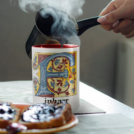 Caneca Azul Medieval e Vermelho Ivy Iluminados - Letra F