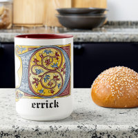 Azul Medieval e Vermelho - Letra Iluminada D Mug