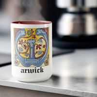 Azul Medieval e Vermelho - Letra W iluminada por I
