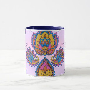 Caneca Azul Mehndi e Arte Floral Púrpura, Azul