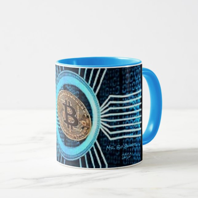 Caneca Azul Mineiro Bitcoin (Frente Esquerda)
