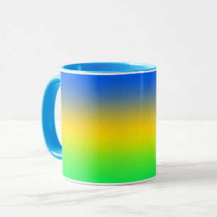 Caneca Azul neon, amarelo, gradiente verde, ombre.