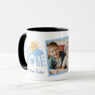 Caneca Azul Pastel Arco-íris Foto Melhor Mãe do Mu