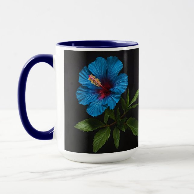 Caneca "Azul Radiante: Flor Hibiscus A Preto (Esquerda)