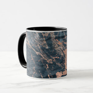 Caneca Azul Rústico Nebuloso e Mármore Cor-de-Rosa Dourad