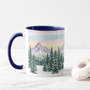 Caneca Azul, simples, pinheiro moderno Aurora