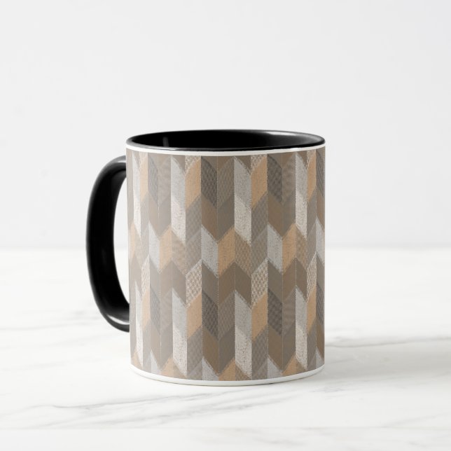 Caneca Azul Texturizado, Amarelo, Chevron Oliva. (Frente Esquerda)