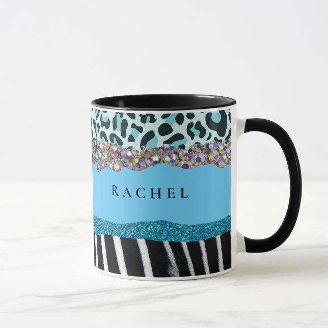 Caneca Azul Turquesa Moderno Glam Retro Feminino (Direita)