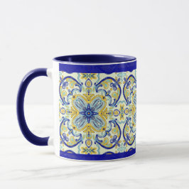 Caneca Azulejo Amalfi Touro Amarelo Azul