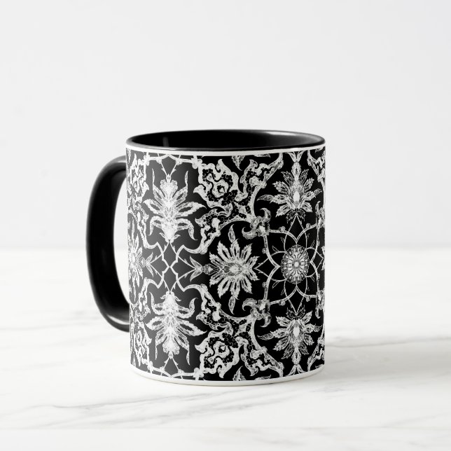 Caneca Azulejo chinês Art Nouveau - Branco em Preto (Frente Esquerda)
