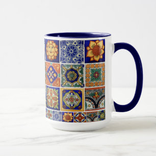 Caneca Azulejo Colorido de Talavera em Porcelain Big Coff