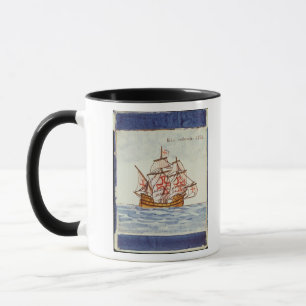 Caneca Azulejo de Azulejos que descreve um navio, de