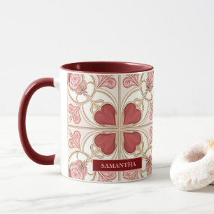 Caneca Azulejo de Bistrô Elegante para o Dia dos Namorado