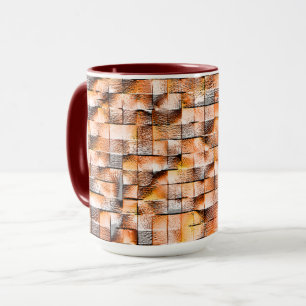 Caneca Azulejo de cerâmica rústica laranja cinza com fa
