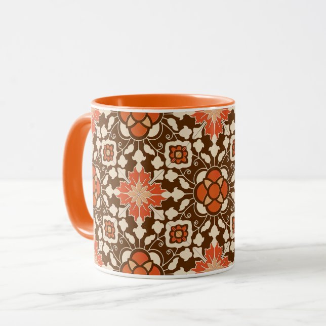 Caneca Azulejo Floral marroquino, castanho, ferrugem e ab (Frente Esquerda)
