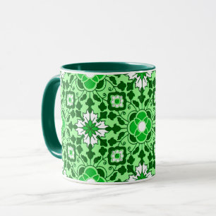 Caneca Azulejo Floral marroquino, Emerald e Verde limão