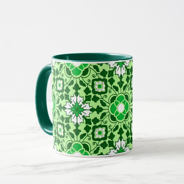Caneca Azulejo Floral marroquino, Emerald e Verde limão (Frente Esquerda)