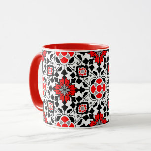 Caneca Azulejo Floral marroquino, Vermelho Profundo, Pret