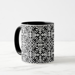 Caneca Azulejo marroquino, branco com fundo preto