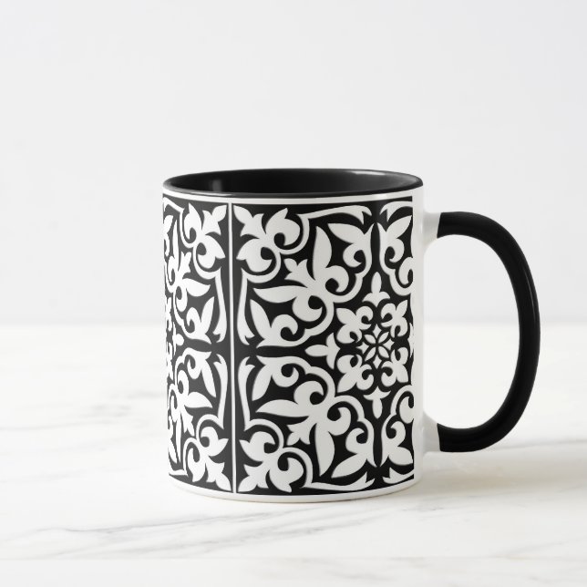 Caneca Azulejo marroquino - preto com fundo branco (Direita)