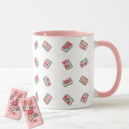 Caneca Azulejos de Mahjong Rosa Menina Floral