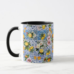 Caneca Azulejos do estilo Siciliano com flores e limão