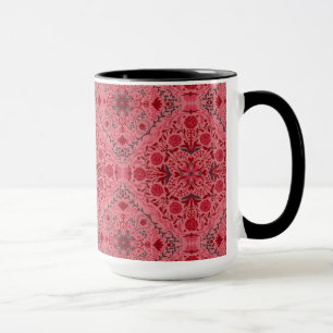 Caneca Azulejos florais em vermelho e melancia rosa