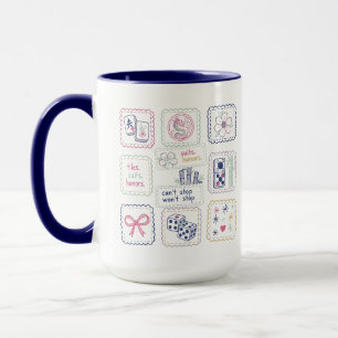 Caneca Azulejos Inspirados em Mahjong e Colagem de Amulet