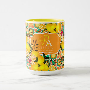 Caneca Azulejos Mediterrâneos de Limão Laranja Verde