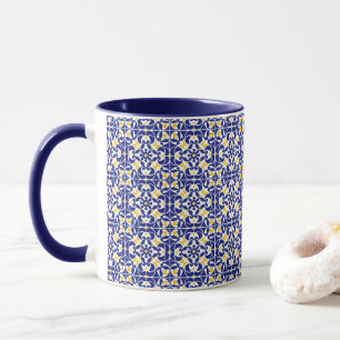 Caneca Azulejos mediterrânicos Padrão Azul e Amarelo