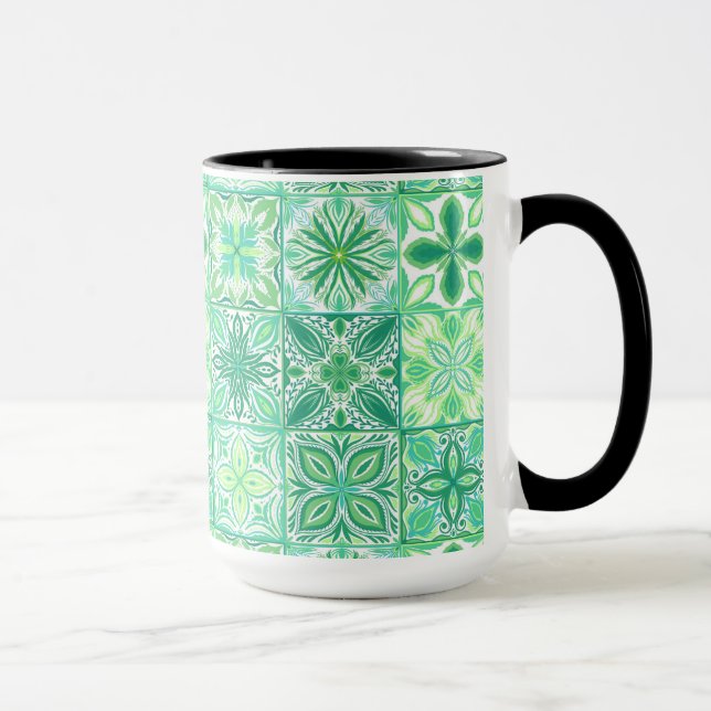 Caneca azulejos ornamentados em verde e branco (Direita)