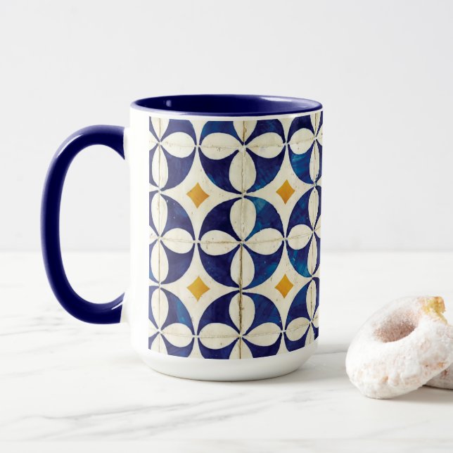 Caneca Azulejos Portugueses - Azulejo Pattern Design (Com Donut)