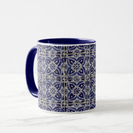 Caneca Azulejos Russos Italianos Azulejo Azul Branco Geom