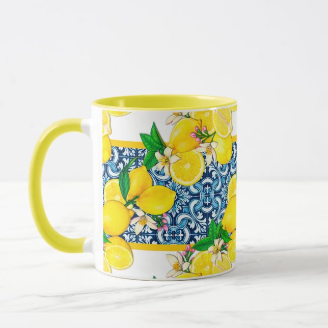 Caneca Azulejos Sicilianos do Mediterrâneo, limões de cit (Esquerda)