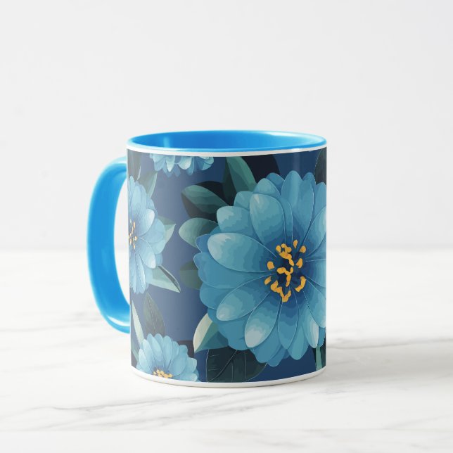 Caneca Azure Blooms: Padrão Floral Azul Vibrante (Frente Esquerda)