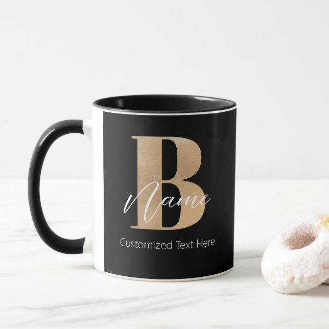 Caneca B e Nome Iniciais Monogramados Modernos Personaliz (Com Donut)