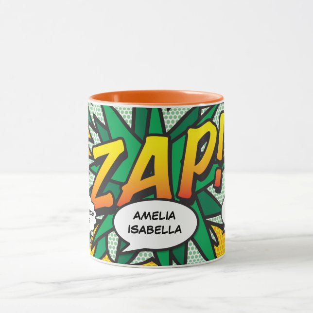 Caneca Baby Birth Stats Comic Book, Pop Art Keepsasak (Centro)