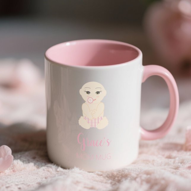 Caneca Baby Girl  Illustration in Pink Design (Cute Cheerful Funny Pink Baby Girl Design Mug)