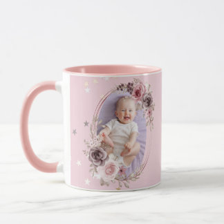 Caneca Baby Girl Photo Cute Elegant Modern Pink floral