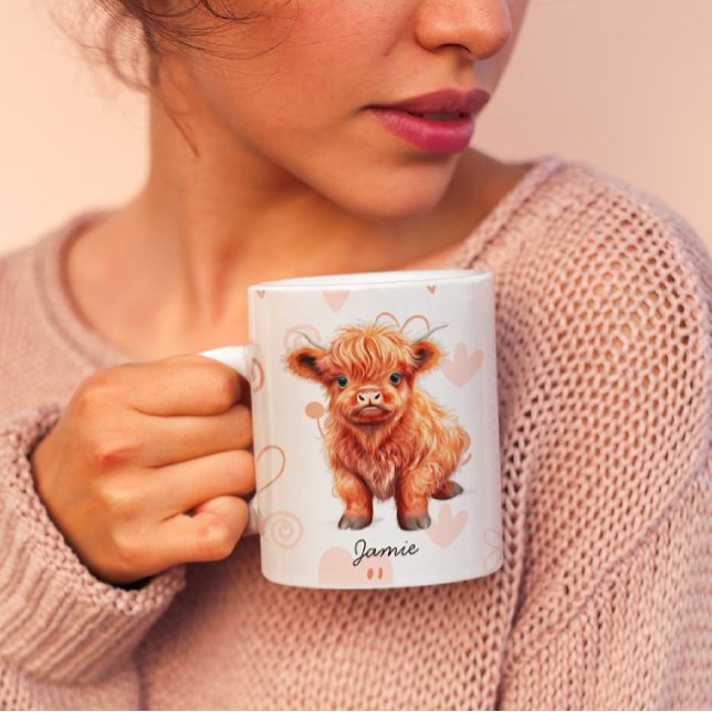 Caneca Baby Highland Cow Nome Personalizado (Criador carregado)