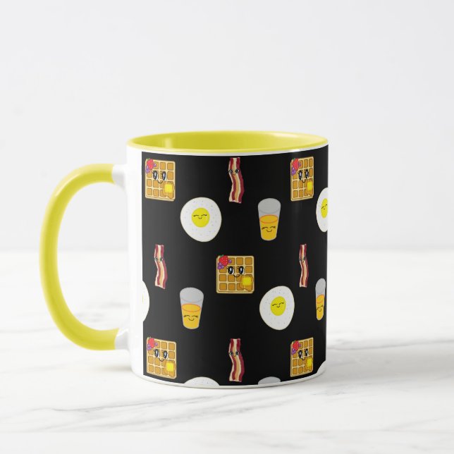 Caneca Bacon, Ovos, Waffles e Sumo de Laranja (Esquerda)
